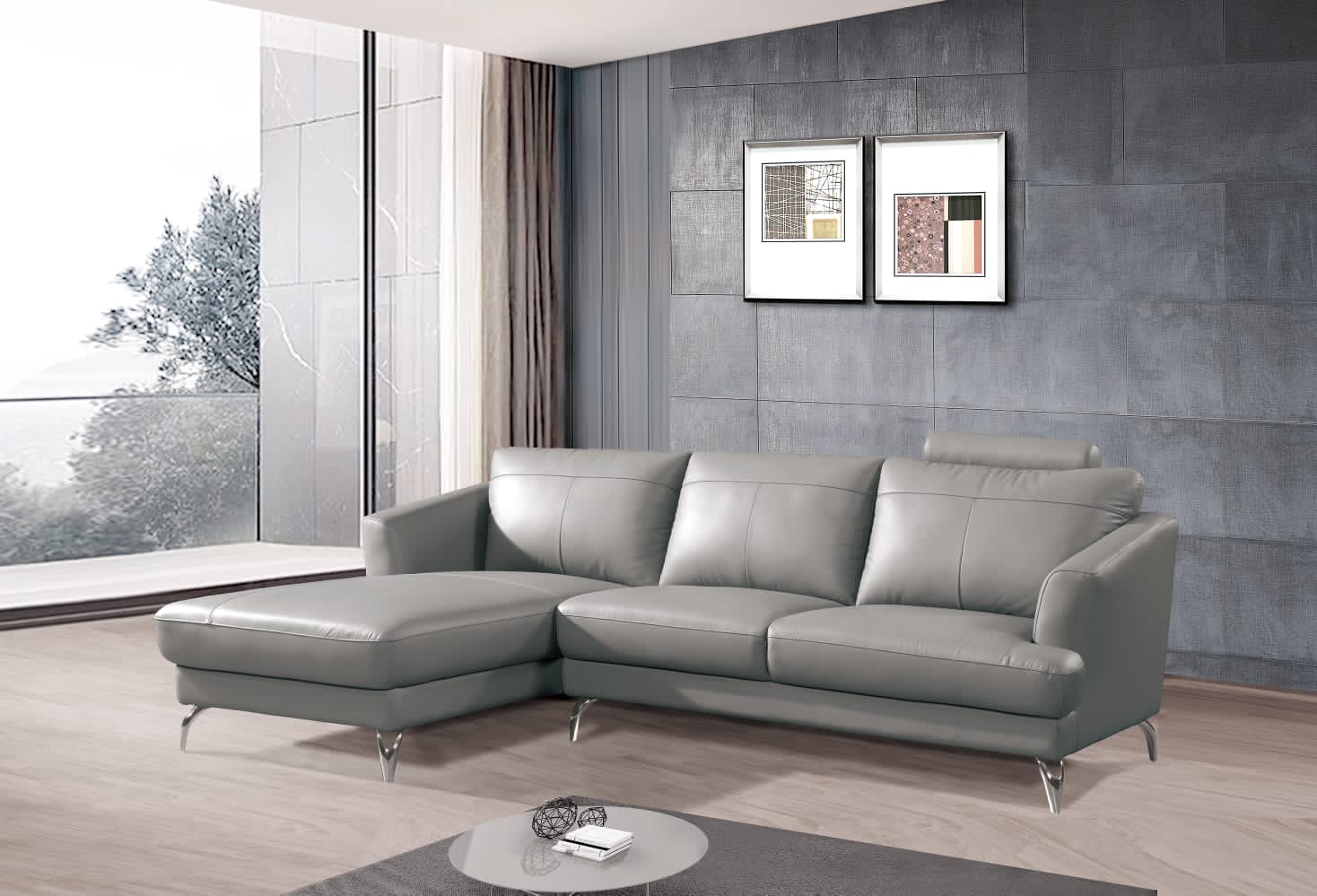 Greenish Grey Leather Sofa seater ZM775