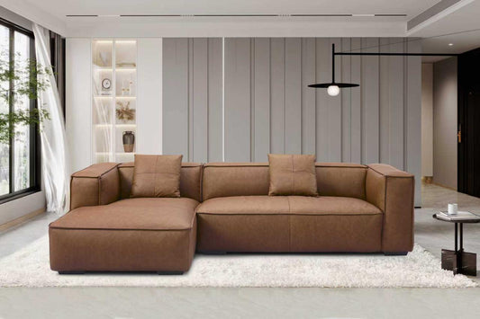 Brown Leather Square Arm Modular Sofa
