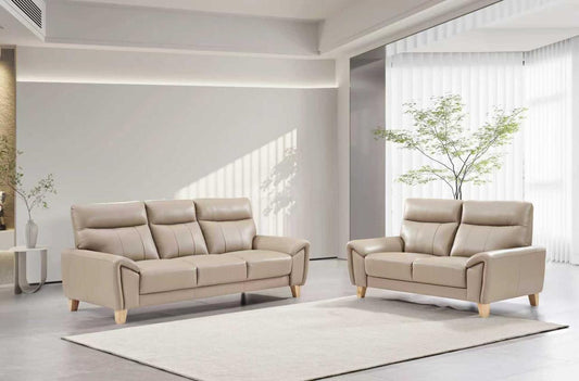 Beige 5-Seater Leather Sofa